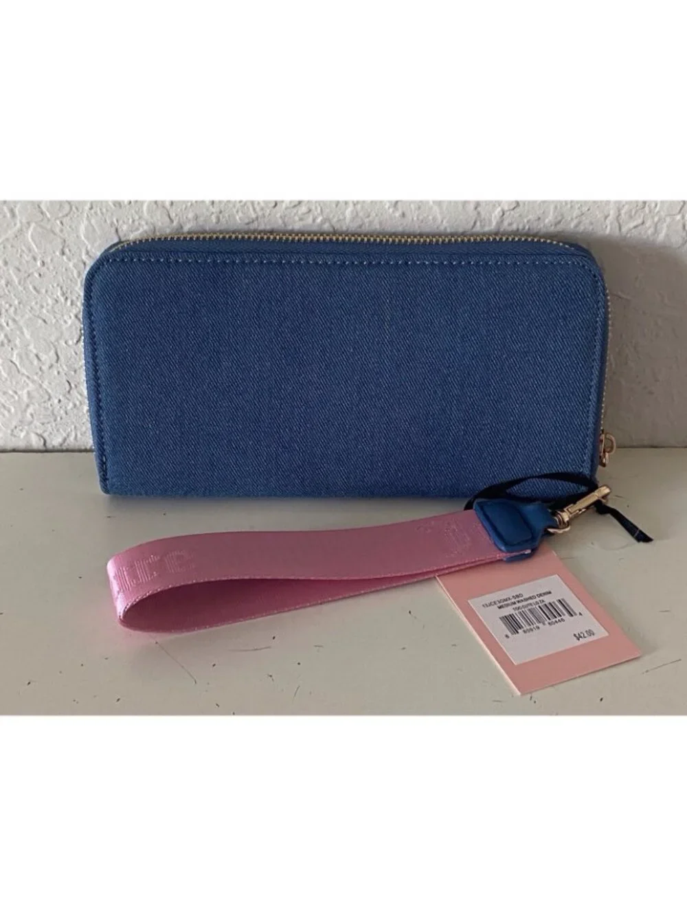 Juicy Couture Too Cute Large Zip Around Wristlet Wallet Medium Washed Denim NEW